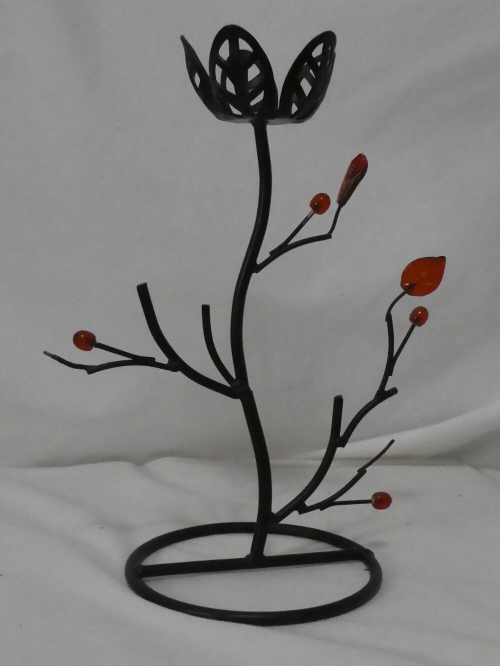 Verveine Wrought Iron Flower Tealight Candle Holder With Amber Beads and Leaves